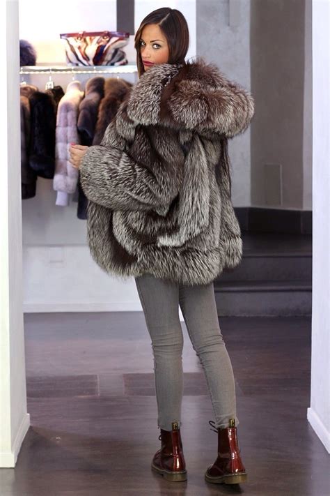 silver fox fur hooded jacket fashion mode fur fashion winter fashion womens fashion fashion