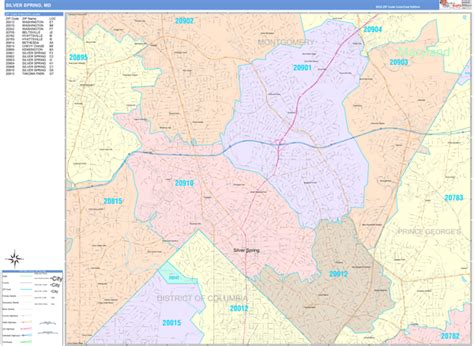 Silver Spring Maryland Wall Map Color Cast Style By Marketmaps Mapsales