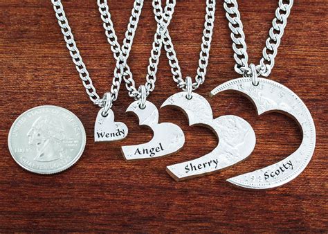 4 Best Friends Heart Necklaces Custom Names Engraved Friendships Or F