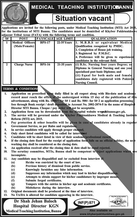 Medical Teaching Institute MTI Bannu Jobs 2023 Job Advertisement Pakistan