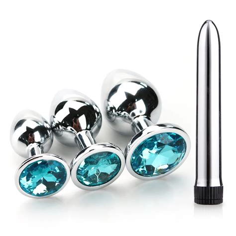 stainless steel metal anal plug 3 piece set diamond anal plug and7 inch spray vibration vibrator