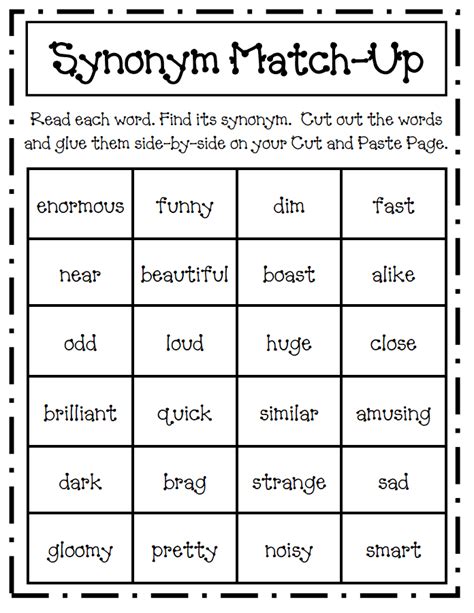 Synonyms Worksheets For Kindergarten Find A Match Math Worksheet