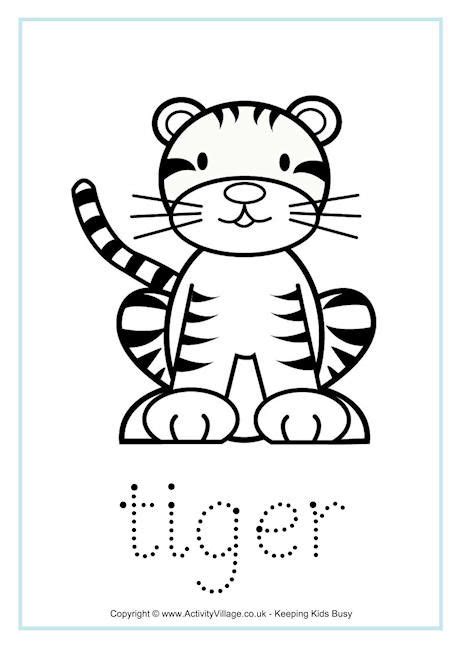 Tiger Tracing Worksheet Kids Printable Coloring Pages Animal