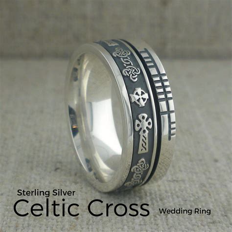 Celtic Cross Wedding Ring 72 Mm With Ogham Rail Edge — Unique Celtic