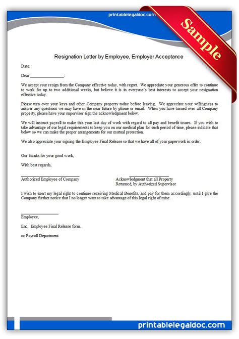 Free Printable Resignation Letter By Employee Employer