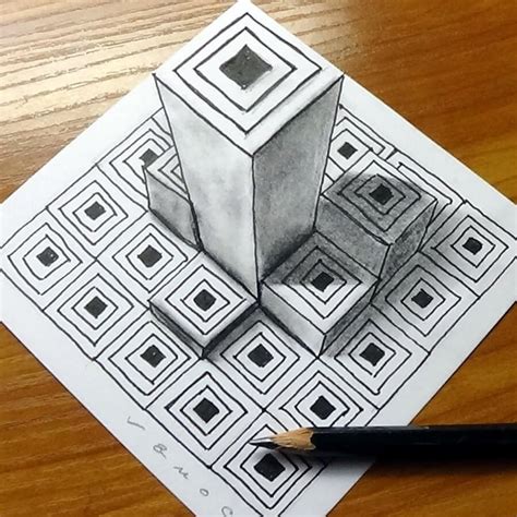 A Pencil Drawing Of An Object On Top Of A Paper With Squares And Rectangles