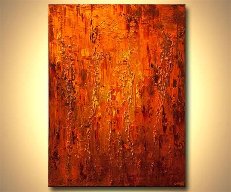Large Contemporary Orange Abstract Painting Heavy Texture Modern