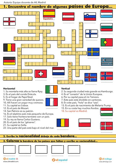 Crucigrama De Países Y Nacionalidades De Europa Ail Español