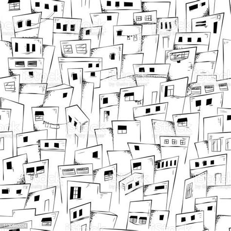 Seamless Pattern Of Slum City In Black And White Stock Illustration
