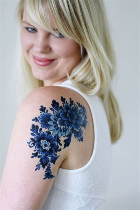 Dutch Delft Blue Temporary Tattoo Floral Temporary Tattoo Etsy