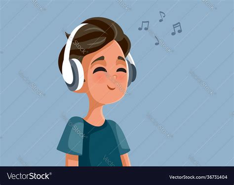 Happy Teen Boy Listening To Music Royalty Free Vector Image