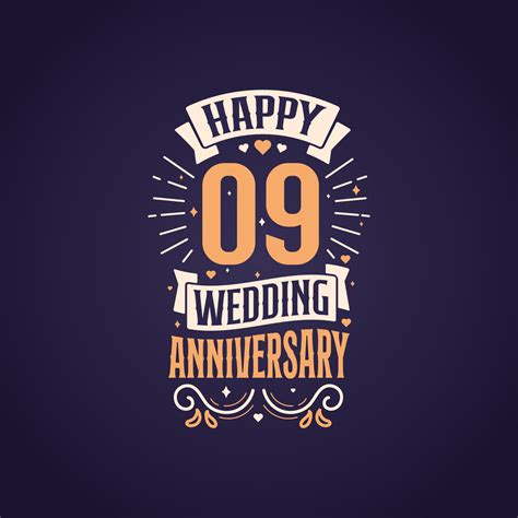 Happy 9th Wedding Anniversary Quote Lettering Design 9 Years
