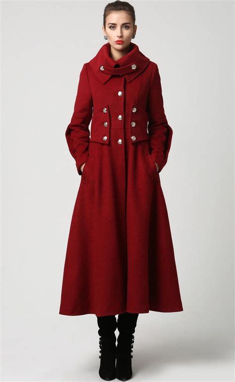 Red Wool Coat Long Coat Military Coat Maxi Coat Women Etsy Red Long