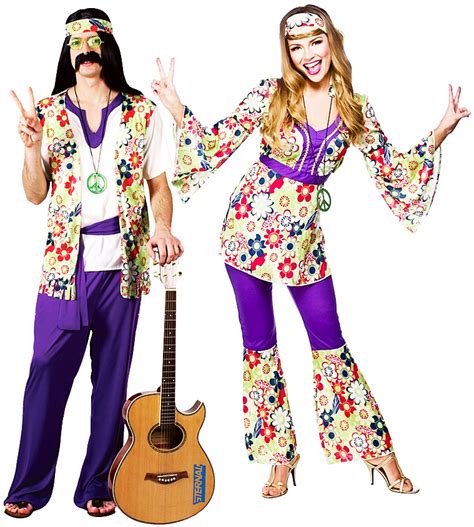 1960s Hippie Adults Fancy Dress 60s Groovy Peace Retro Hippy Mens