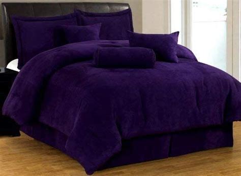 Grand Linen 7 Pc Luxury Super Set Solid Purple Suede Comforter Setbed