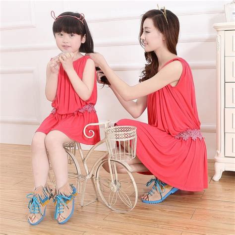 Korean Version Style Cotton Casual Slim Sleeve Less Dress Mother And
