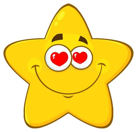 Loving Yellow Star Cartoon Emoji Face Character With Hearts Eyes Stock