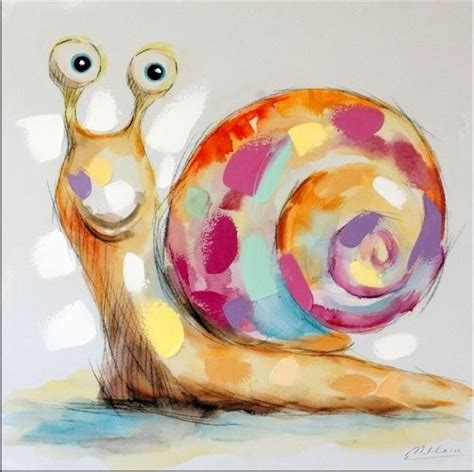 Modern Art Cute Snail Acrylic Painting On Canvas Animal Paintings