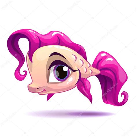 Cute Cartoon Girl Fish Cute Cartoon Pink Girl Fish — Stock Vector