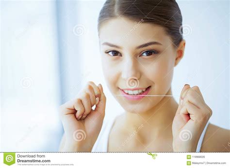 Health And Beauty Beautiful Young Girl With White Teeth Cleans Stock