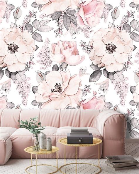Peonies And Roses Peel And Stick Wallpaper Removable Etsy Nursery