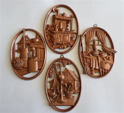 1975 Sexton Metal Wall Hangings Set Of 4 Farmhouse Kitchen Wall Plaques Vintage 1970s Home