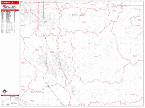Norman Oklahoma Zip Code Wall Map Red Line Style By Marketmaps