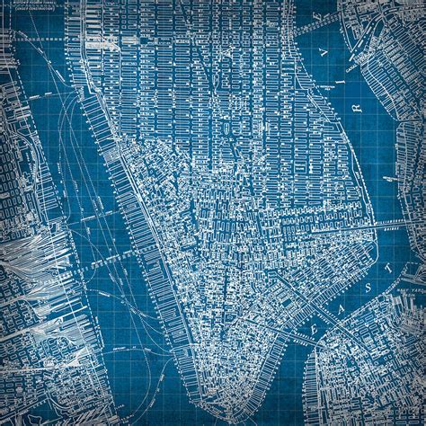 Vintage Manhattan Street Map Blueprint Mixed Media By Design Turnpike