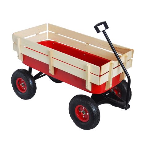 Wood Wagon Utility Cart With 10 Ball Bearing Wheels Outdoor Wagon