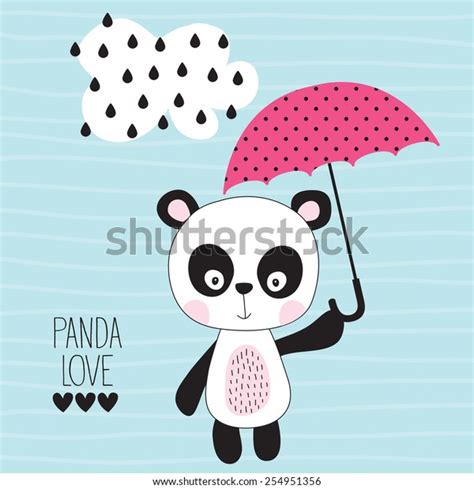 Cute Panda Umbrella Vector Illustration Stock Vector Royalty Free
