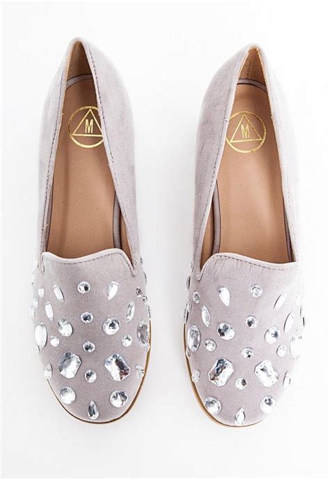 Alexa Embellished Heeled Loafers Grey Missguided