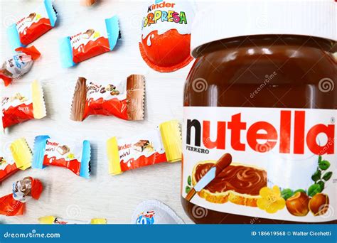 Nutella Kinder Surprise And Kinder Mini Chocolates Made In Italy By Ferrero Editorial Stock
