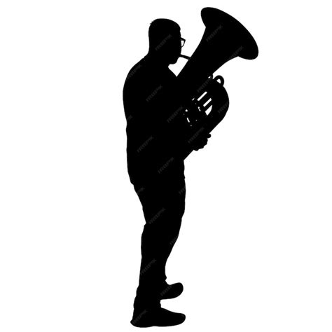 Silhouette Eines Musikers Der Tuba Auf Weißem Hintergrund Spielt