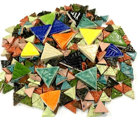 Mosaic Triangle Tiles 1 Lb High Fired Ceramic Tiles Mixed Etsy