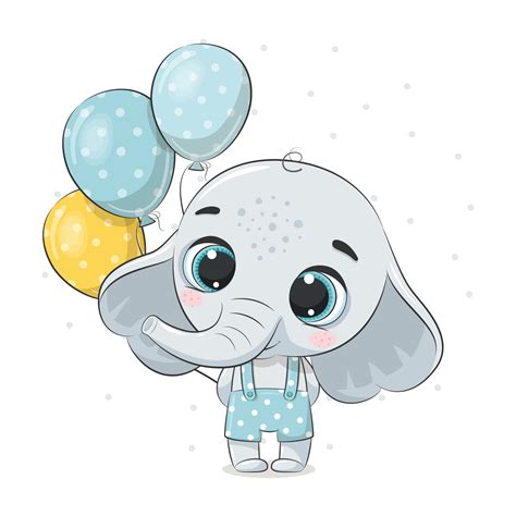 Cute Baby Elephant With Balloons Vector Illustration 3293064 Vector