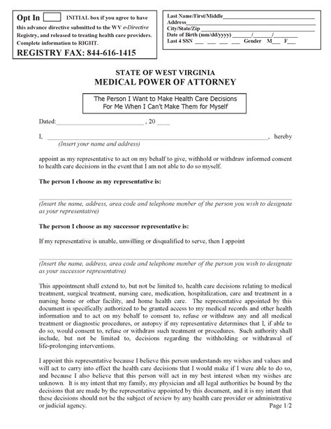 Printable Power Of Attorney Form Wv Printable Forms Free Online