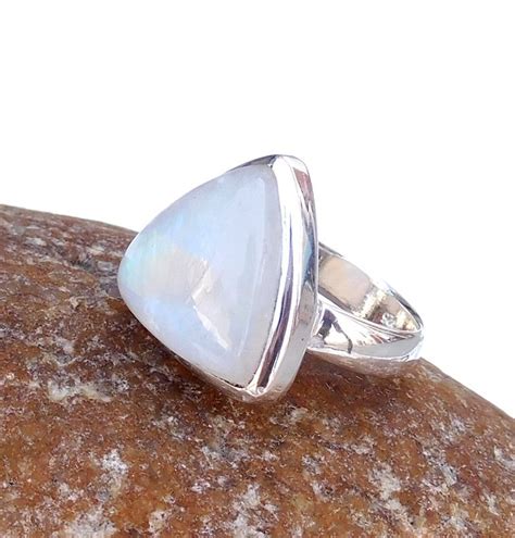 Moonstone Ring Trillion Ring Solid 925 Sterling Silver Ring Etsy