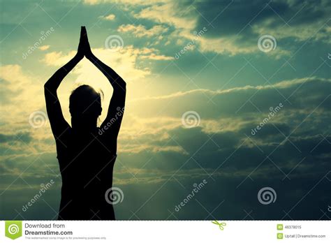Healthy Yoga Woman Meditation At Sunrise Seaside Stock Image Image Of