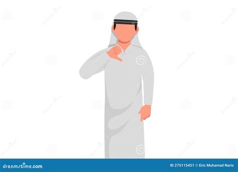 Business Flat Cartoon Style Drawing Unhappy Arab Businessman Showing Thumbs Down Sign Gesture