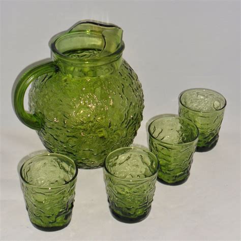 Vintage Green Drinking Glasses And Pitcher Set Extra Pieces