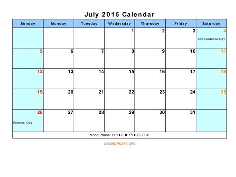 8 Best Images Of Calendar July 2015 Printable Pdf July 2015 Calendar