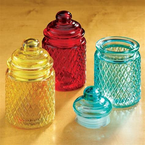 Small Colored Glass Jars Set Of 3 799 5 Inches High X 3 Diameter
