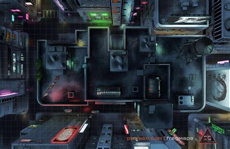 The Old Rooftop Cyberpunk City Battle Maps Battlemaps Modern Map