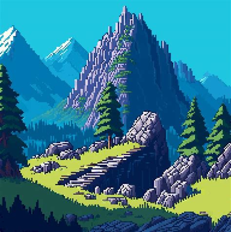 Landscape 8bit Pixel Art Summer Natural Landscape Mountain Scenery
