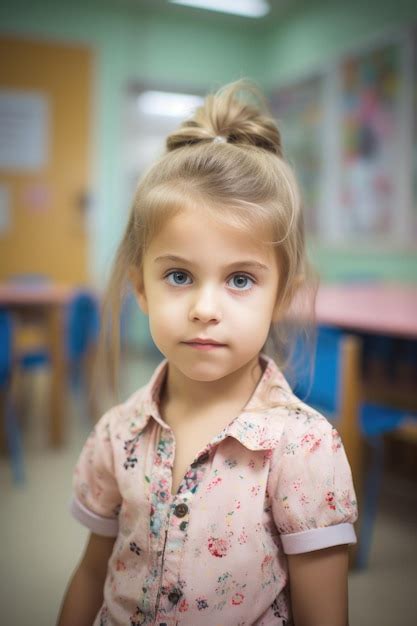 Premium Ai Image Portrait Of An Adorable Little Girl In A Classroom