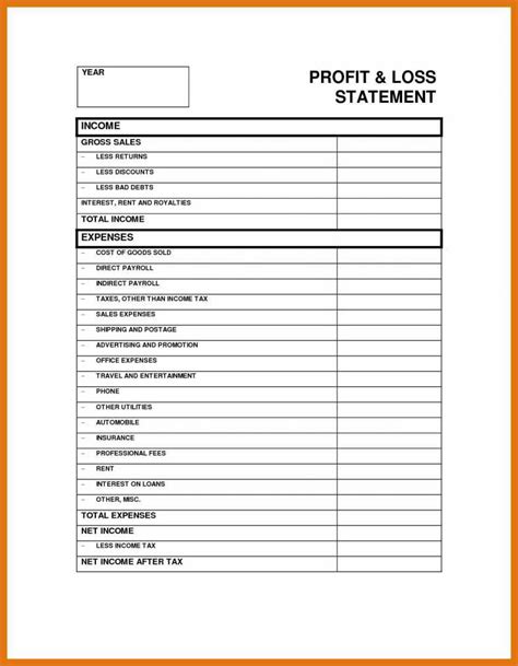 Profit And Loss Statement Template For Self Employed — Db