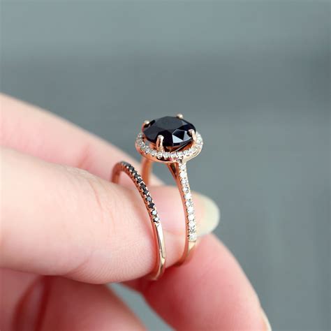 Unique Handmade Black Spinel And Black Diamond Engagement Ring Etsy