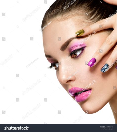 Fashion Beauty Manicure And Make Up Nail Art Beautiful Woman With