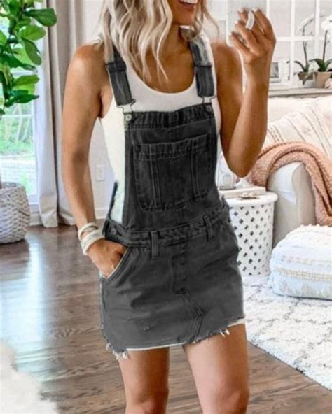 Women Casual Denim Romper Mini Dress P261553 In 2021 Casual Denim