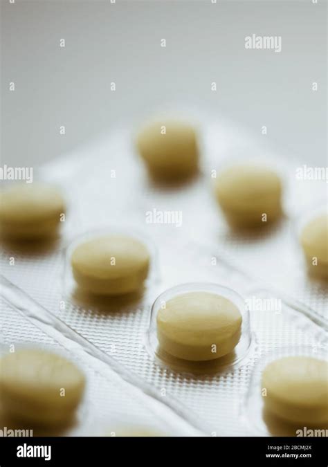 Blister With Yellow Pills Closeup Side View Stock Photo Alamy